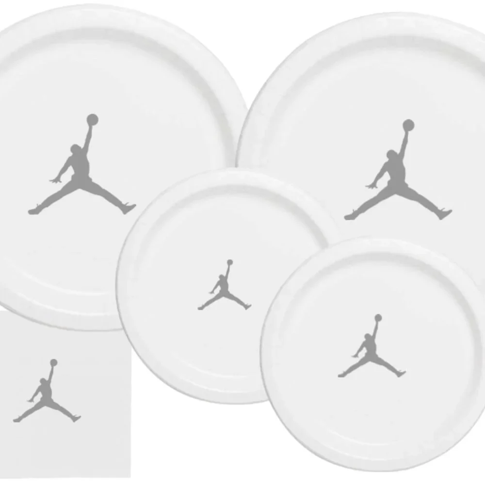 White & Grey | Jumpman Basketball Plates | Birthday Party Disposable | 60 Pack